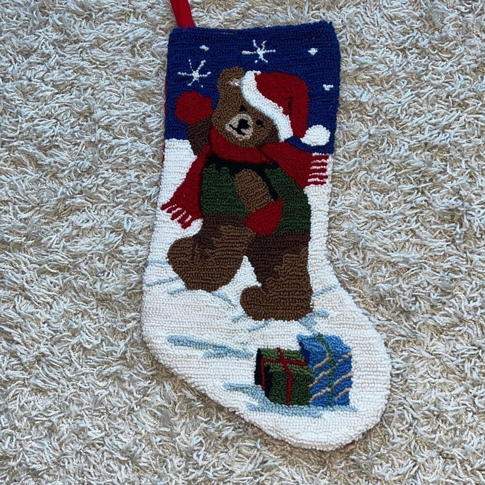 Needlepoint Christmas Stocking Christmas Bear and Gifts